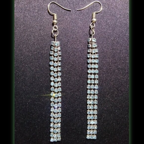 Long Blue Jeweled Earrings - Picture 1 of 1